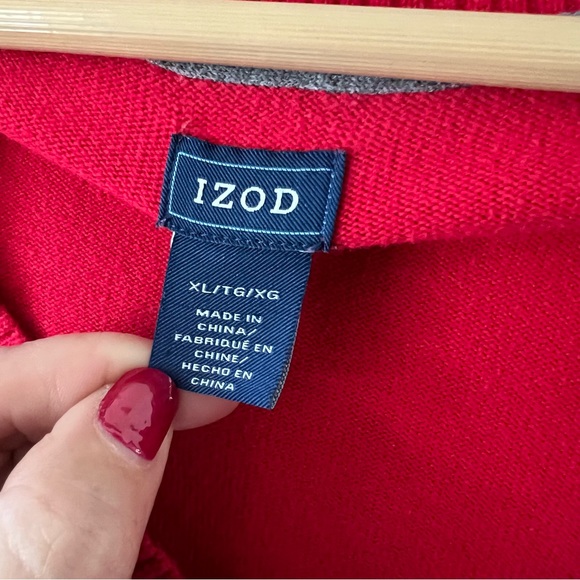 Izod Argyle Diamond Sweater Size XL Shirt Red White Grey - Picture 3 of 4